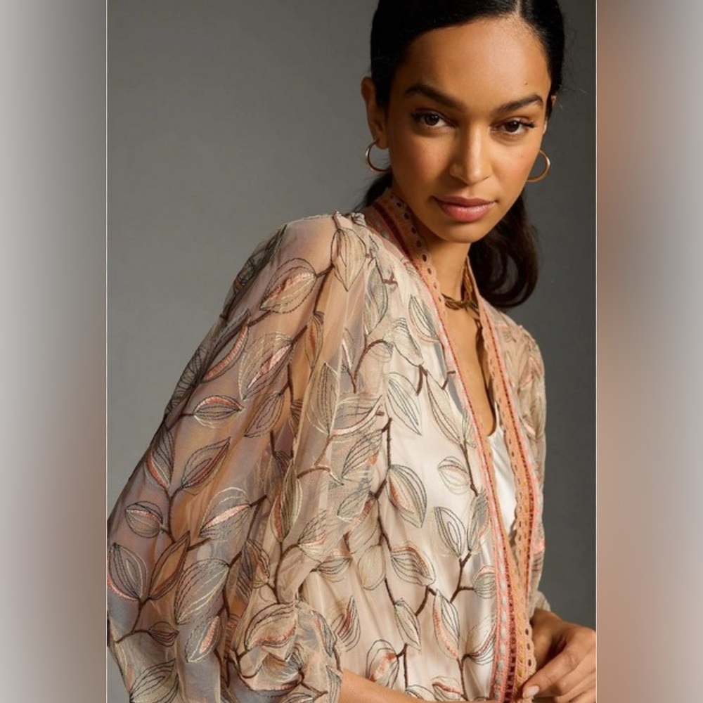 Bl-nk Tulle Duster Kimono Anthropologie One Size Floral Embroidered - Picture 3 of 11